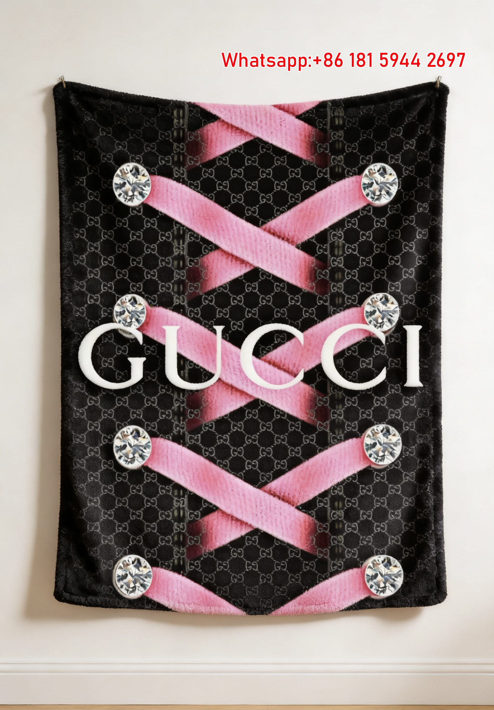 Gucci Pink Laces Tapestry Diamond Gucci Sneaker Throw Blankets IMG_2884